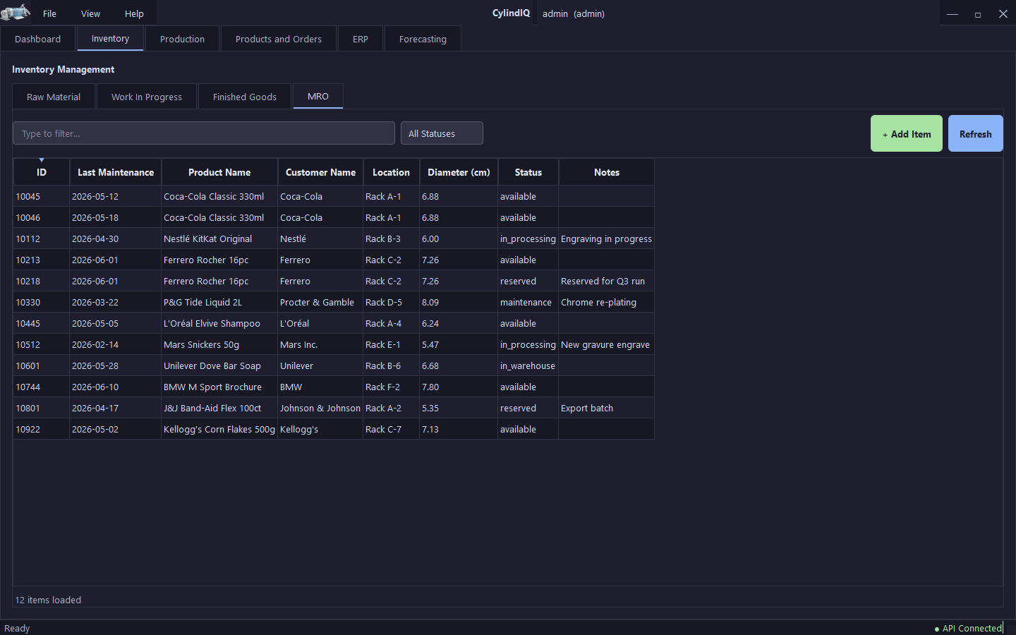 CylindIQ MRO inventory items