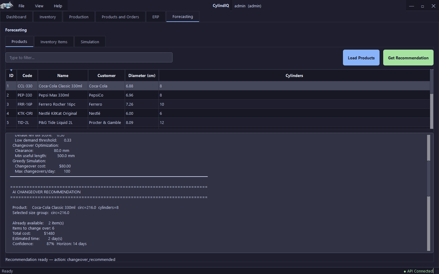 CylindIQ AI recommendation output